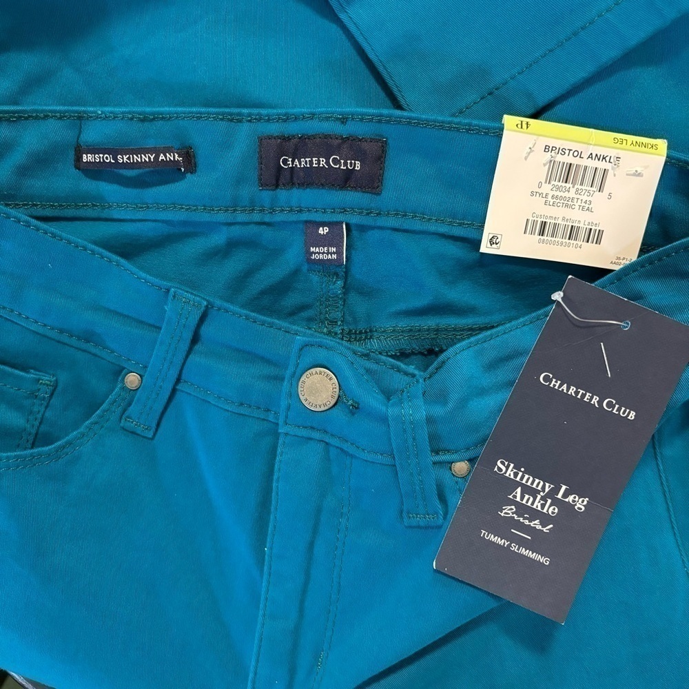 Charter Club Electric Teal Size Petite 4 Bristol Skinny Ankle Jeans NWT - Picture 3 of 4
